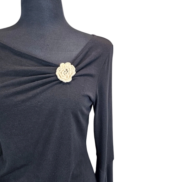 Vintage Y2K Black Knit Top MP Flared Sleeves Rosette Flower Balletcore Soft Girl - Picture 9 of 16